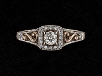 Real Diamond Two-Tone Ring Solid 10K Gold & 925 Sterling Silver Size 7.5
