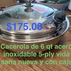 Cacerola De 6 Qt De 5-ply De Vida Sana 👉 princess house todo nuevo y con caja 📦
