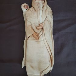 Handmade 11in Leather Doll in Middle Eastern Clothing with Baby