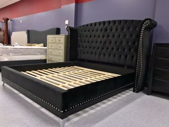 Esquire Grand Velvet Tufted Nail Head Bed Frame ($50 Down Payment to Finance)