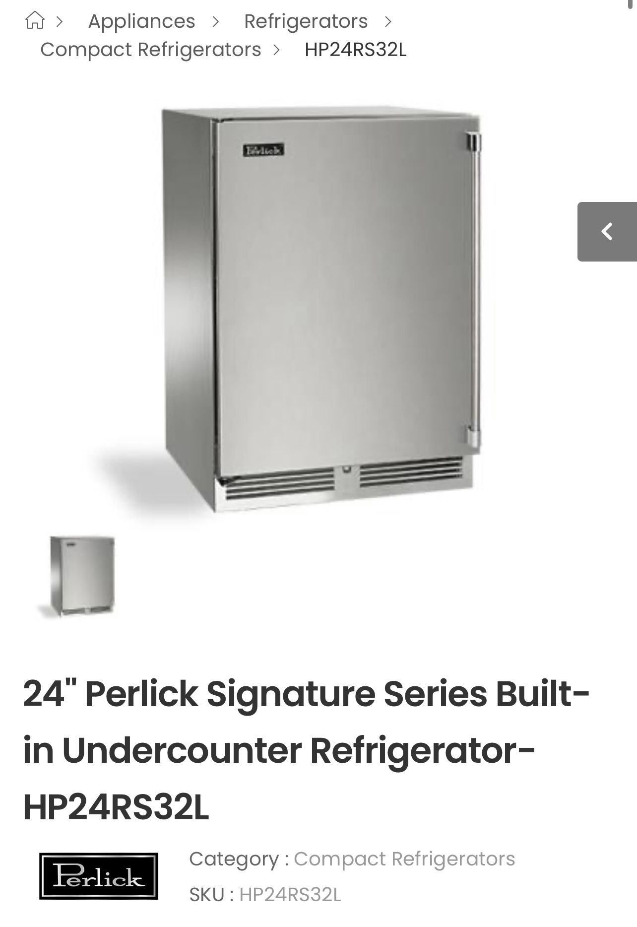 24" Perlick Signature Series Built-in Undercounter Refrigerator- HP24RS32L