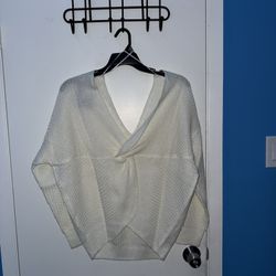 Cozy Ivory Twist-Front Knit Sweater