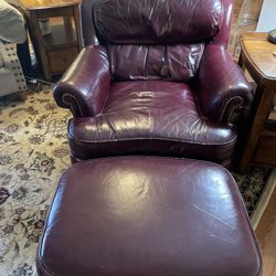 Red Leather Chair Plus Ottoman