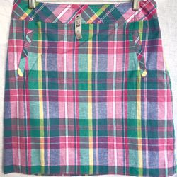 Talbot’s Madras Plaid Linen Blend Lined Skirt, Sz 6, New with Tags, Original Price $59 