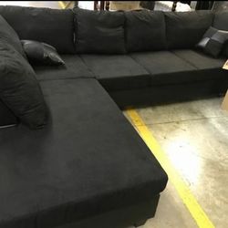 New Black Microfiber L-shape Sectional Sofa Couch