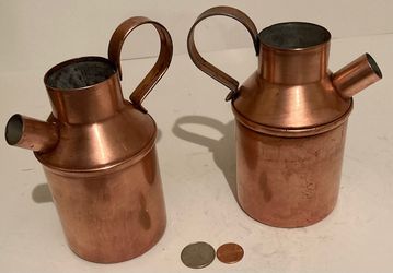 Vintage Set of 2 Metal Copper Pitchers, 6" x 3", Kitchen Decor, Table Display, Shelf Display, These Can Be Shined Up Even More