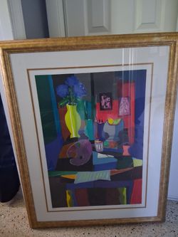Framed Signed color lithograph titled Nature Morte et Palette by French artist Marcel Mouly
