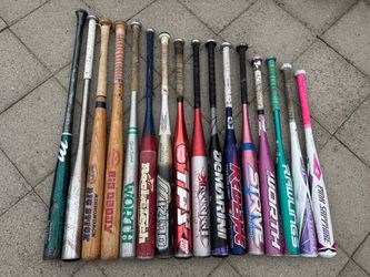 Softball bats mix of bats wood bats fungo selling them in a bundle deal all for $150 firm