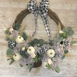 Fall Wreath /White Pumpkin Basket Wheath