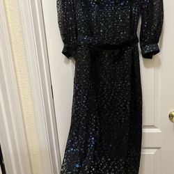 Rare Find - Black Rainbow Metalic Polka Dot Vintage Long Dress 