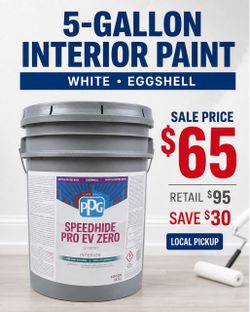 5-Gallon PPG White Interior Eggshell Paint – $65