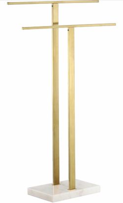 Standing Towel Rack with Heavy Marble Base, 2-Tier, Brushed Gold