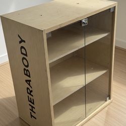 Therabody Branded Wood Display Cabinet with Glass Doors, Lock & Shelves - Retail Store Fixture