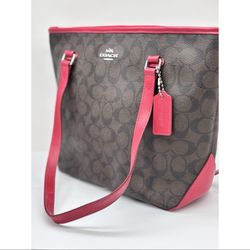 Coach City Zip Tote F58294- Shoulder Bag/Handbag/Purse Pink/Red leather Trim