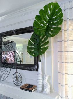 32" life-like monstera leaf stems (2) green