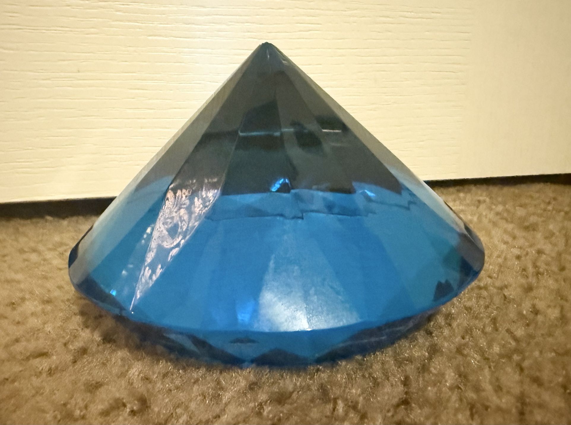 Vintage Blue Diamond Shaped Paperweight Cut Crystal Glass Tabletop Art Decor 5in