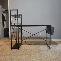 Light Desk With Shelves and Built In Outlet 