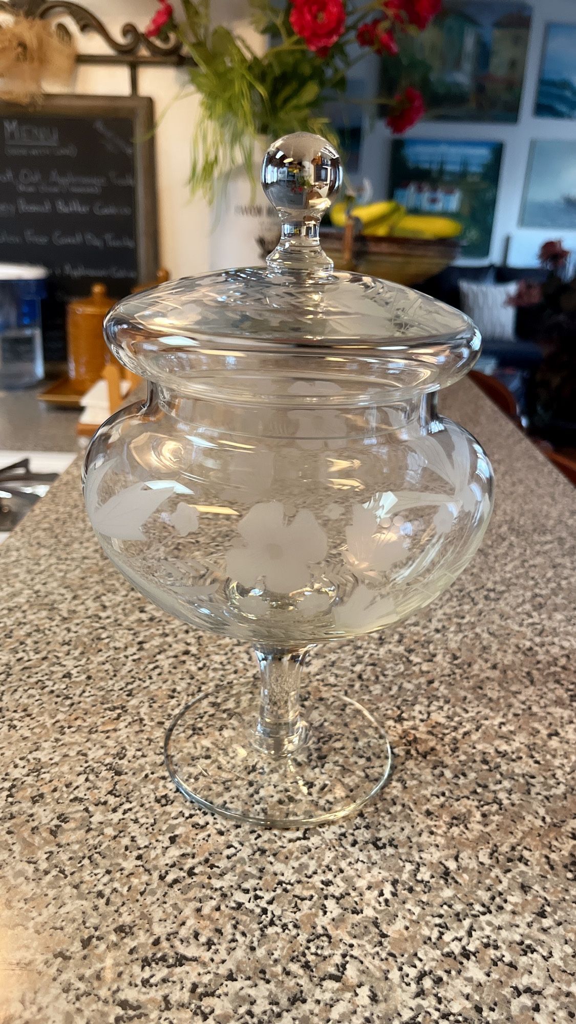 Romanian Etched Crystal Candy Jar With Lid