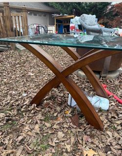 Modern Glass Top Coffee Table with Wooden X-Base