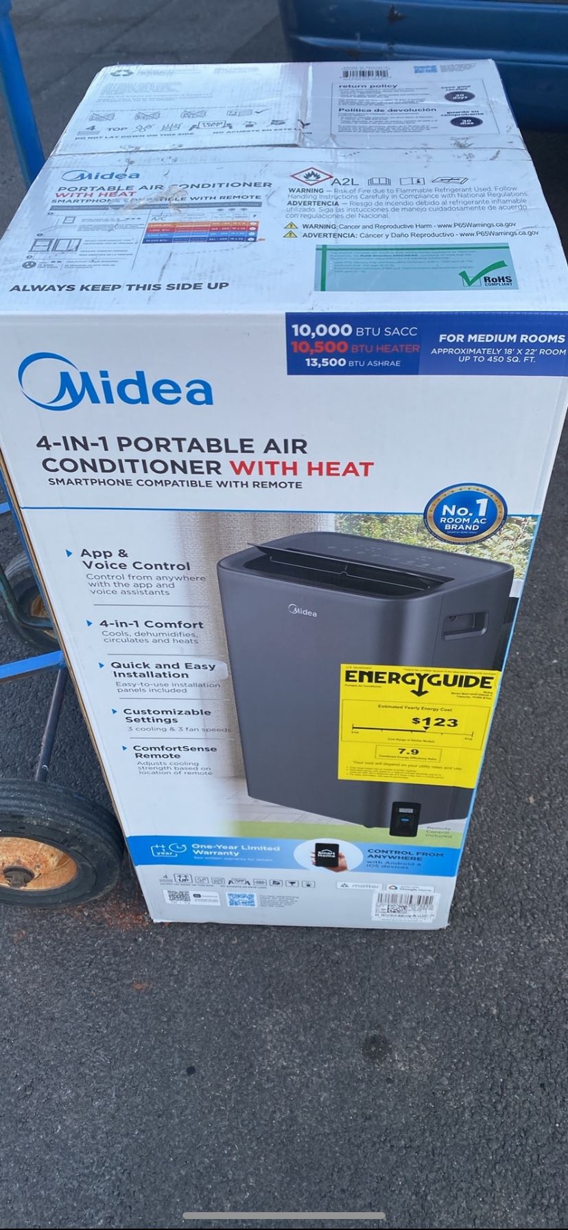 Midea 10,000 Btu (13,500 Btu ASHRAE) Portable AC Unit with Heat