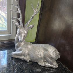 Christmas decor  Large silver glitter deer 