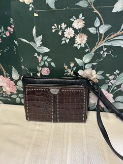 Brighton Jagger Cross Body Organizer in a black and brown croco embossed leather. 