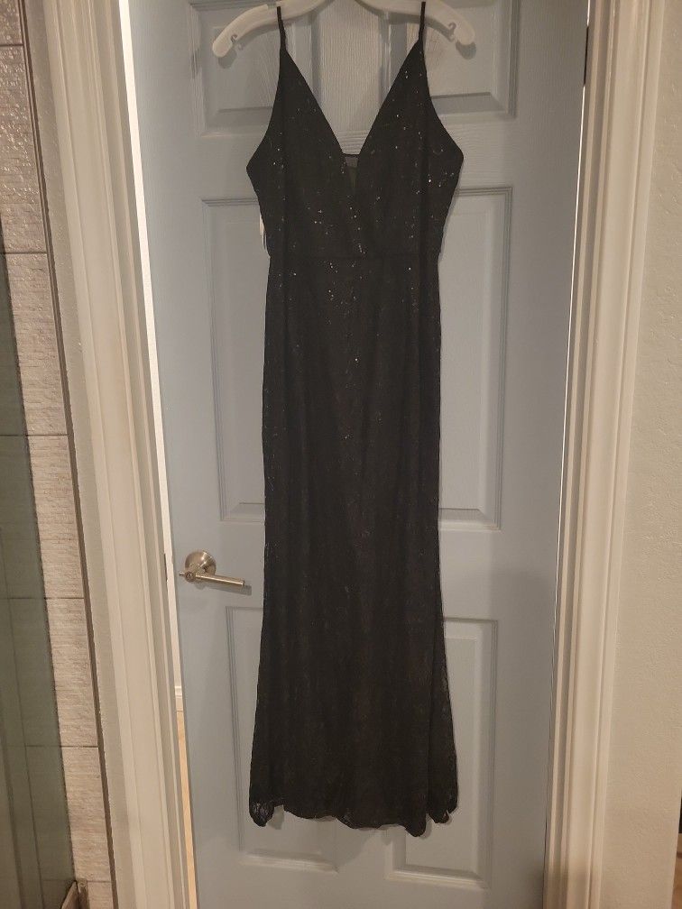 DB Studio Women's Dress Size 14 Black Sequin Gown Geometric Evening Art Deco Prom Maxi