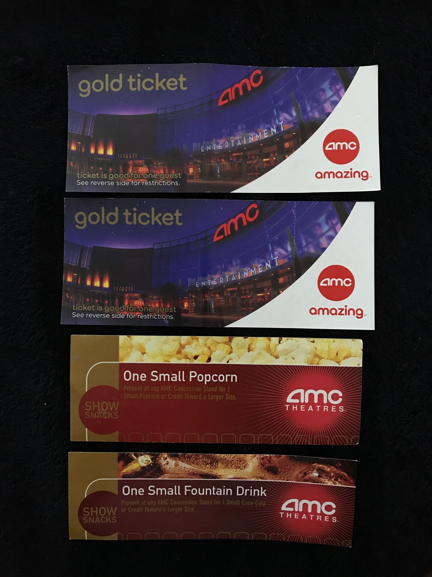 AMC Gold Tickets With Small Popcorn and Drink $30 Value