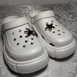 White Platform Clogs with Star Charms SIZE (9) — Like New