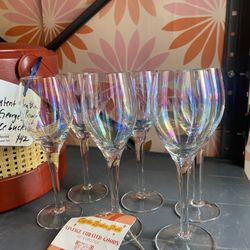 Vintage Iridescent Mother of Pearl Cordial Champagne Glasses 4 oz 4.75" Set of 6