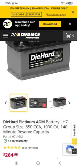 (USED) DieHard Platinum H7 AGM Battery 850CCA # 1
