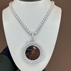 925 Sterling Silver With VVS Moissanite Custom Picture Pendant And 6mm 20 Pointer Moissanite Tennis Chain