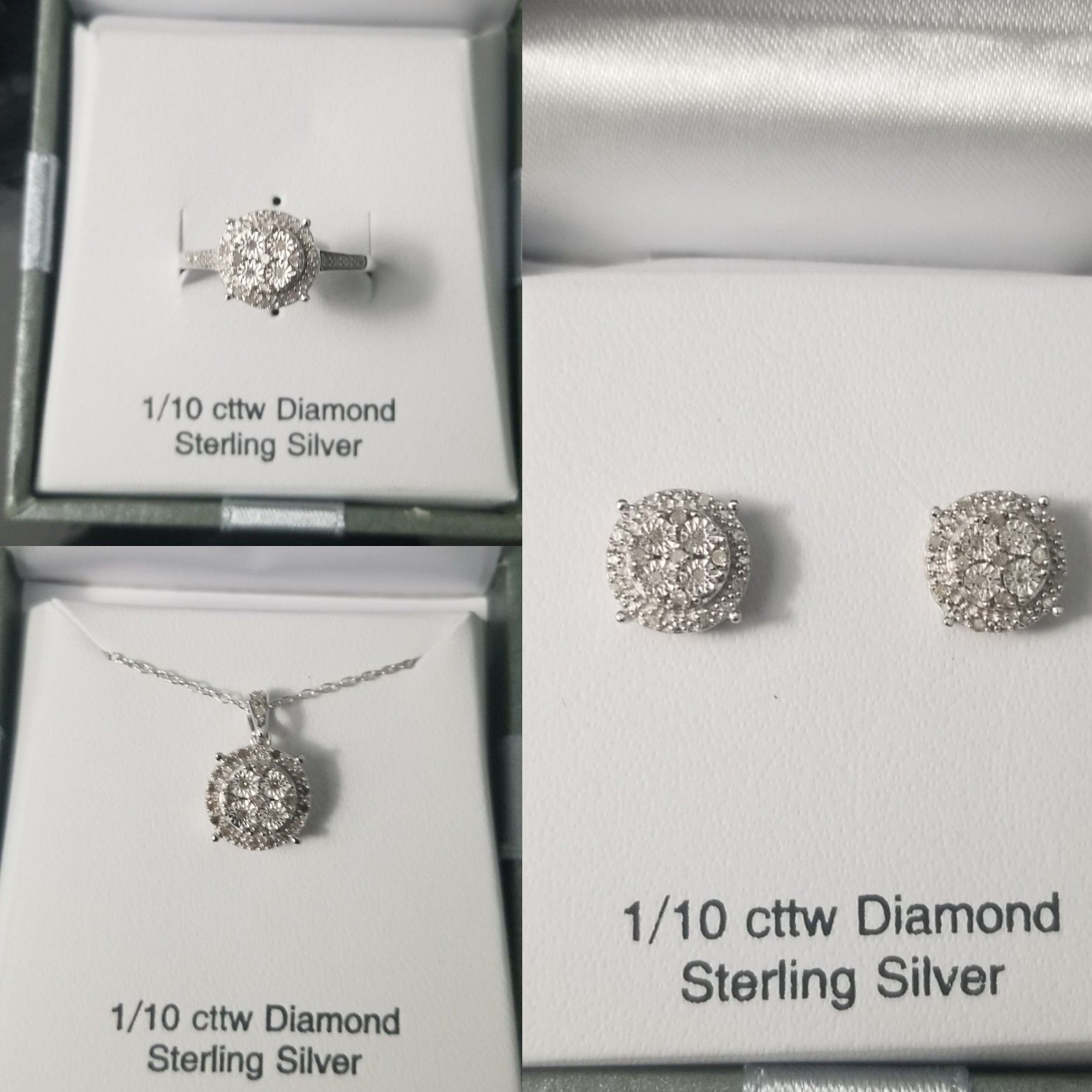 ❤SALE 🎆SALE 💗SALE❣ Real Diamond Ring Earring Necklace Set