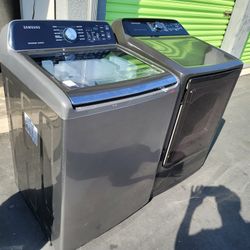 New Samsung Large Capacity Top Load Washer And Used Gas Dryer Set In Black Stainless Steel 