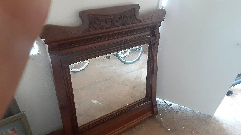 Antique Beautifully Carved Dreeser Tablel Mirror With Bevelled Glass