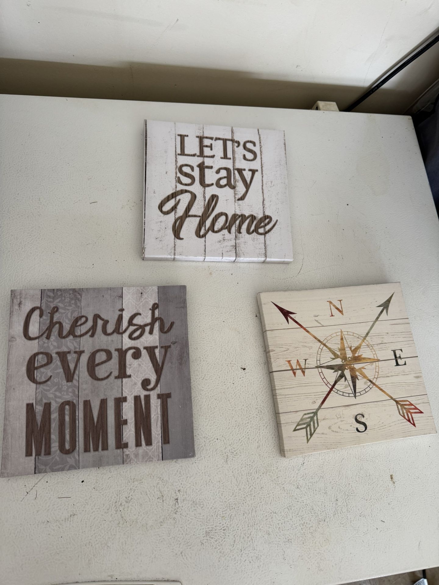 Set of 3 Rustic Farmhouse Wall Signs Home Décor Inspirational & Compass Art