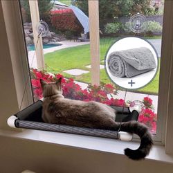Cat Window Perch - Cat Hammocks for Window with Plush Pad, Space Saving Cat Bed, Pet Resting Seat Safety Holds Two Large Cats, Providing All Around 36