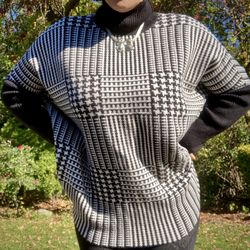 Joseph A Petite houndstooth oversized boxy turtleneck sweater size M