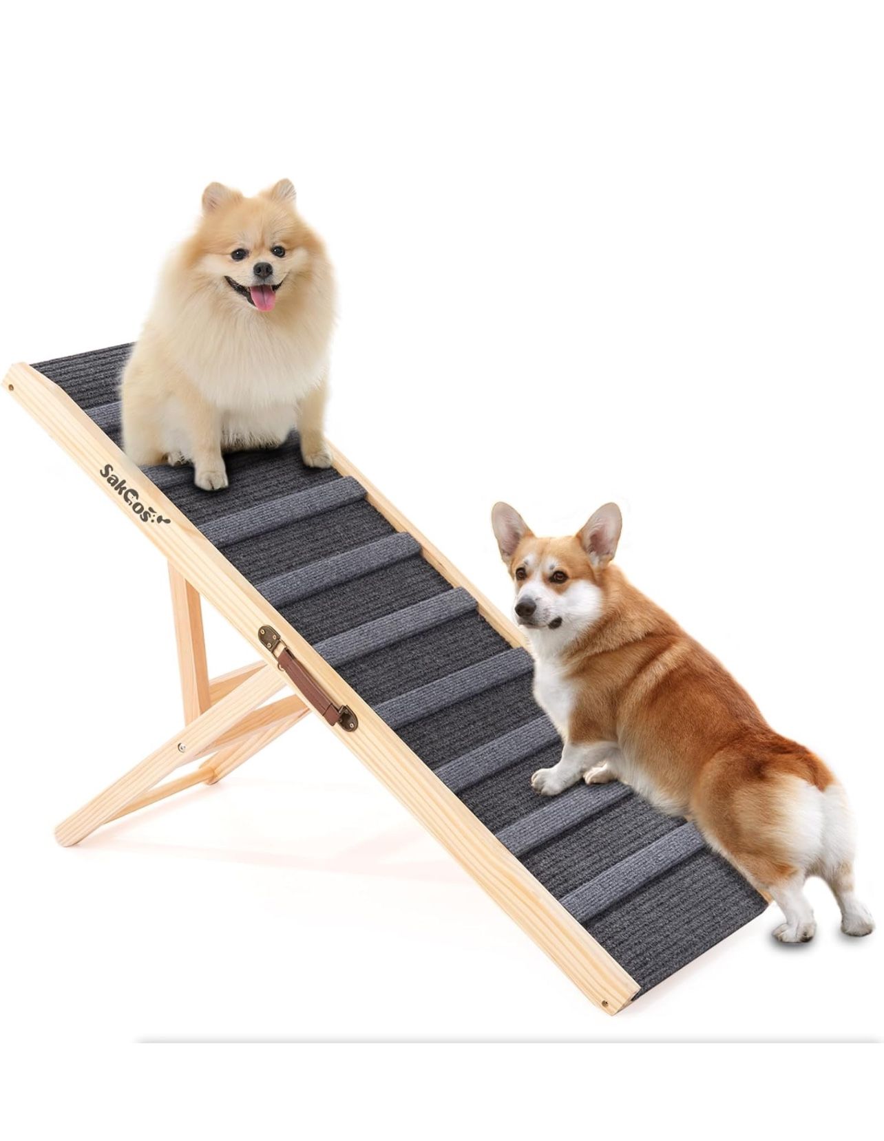 Dog Ramp for Bed Wooden Dog Ramps for High Beds Adjustable Dog Ramp for Car Portable Pet Ramps for Large Dogs Get on Bed and Couch Folding Dog Bed Ram