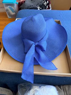 Royal Blue Oversized Floppy Sun Hat with Bow – Wide Brim