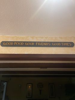 GOOD FOOD GOOD FRIENDS GOOD TIME 46” Long Green Wood Plaque
