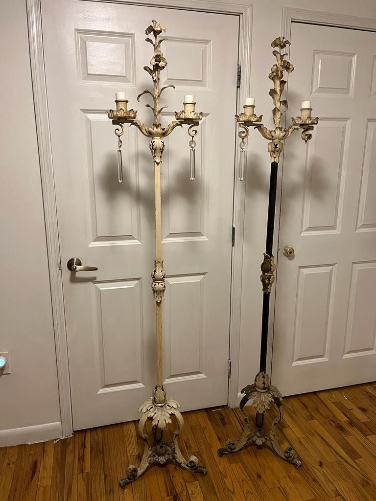 A Pair Of 19th Century French Wrought Iron Floor Candelabra