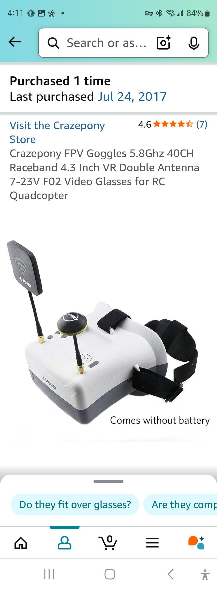 Crazepony FPV Goggles 5.8Ghz 40CH
Raceband 4.3 Inch VR Double Antenna
7-23V F02 Video Glasses for RC
Quadcopter