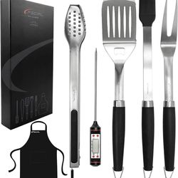 Large BBQ Tool Set - Longer & Thicker Heavy Duty Grill Tools, 18inch Stainless Steel Grilling Utensils Accessories with Rubberized Grips Spatula, Fork