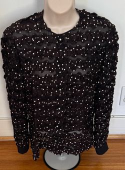 Vintage black semi-sheet lined polka dot button up embellished blouse, size 6 Made in USA