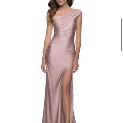 Fitted High Slit Shiny Jersey Gown Mauve