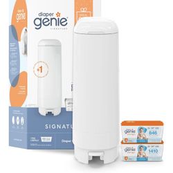 New Diaper Genie Signature Gift Set | Includes Easy Roll Refill with 48 Bags | Holds Up to 2256 Newborn Diapers, Plastic