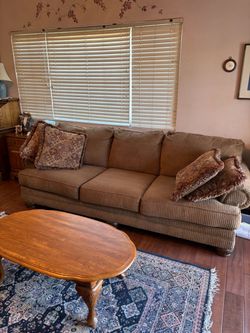 Brown Fabric Three-Cushion Sofa