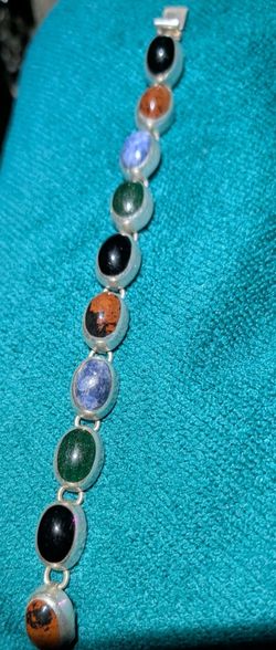 VINTAGE REAL AUTHENTIC MEXICAN SILVER N GEMSTONE BRACELET