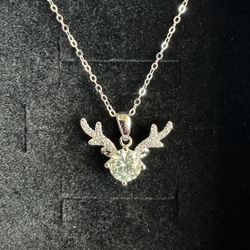 Sterling Silver Antler Pendant.  Genuine Mossanite Stones.  